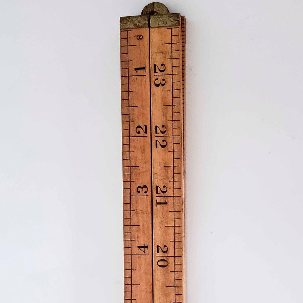Antique Wood and Brass Tips Fold Out Ruler